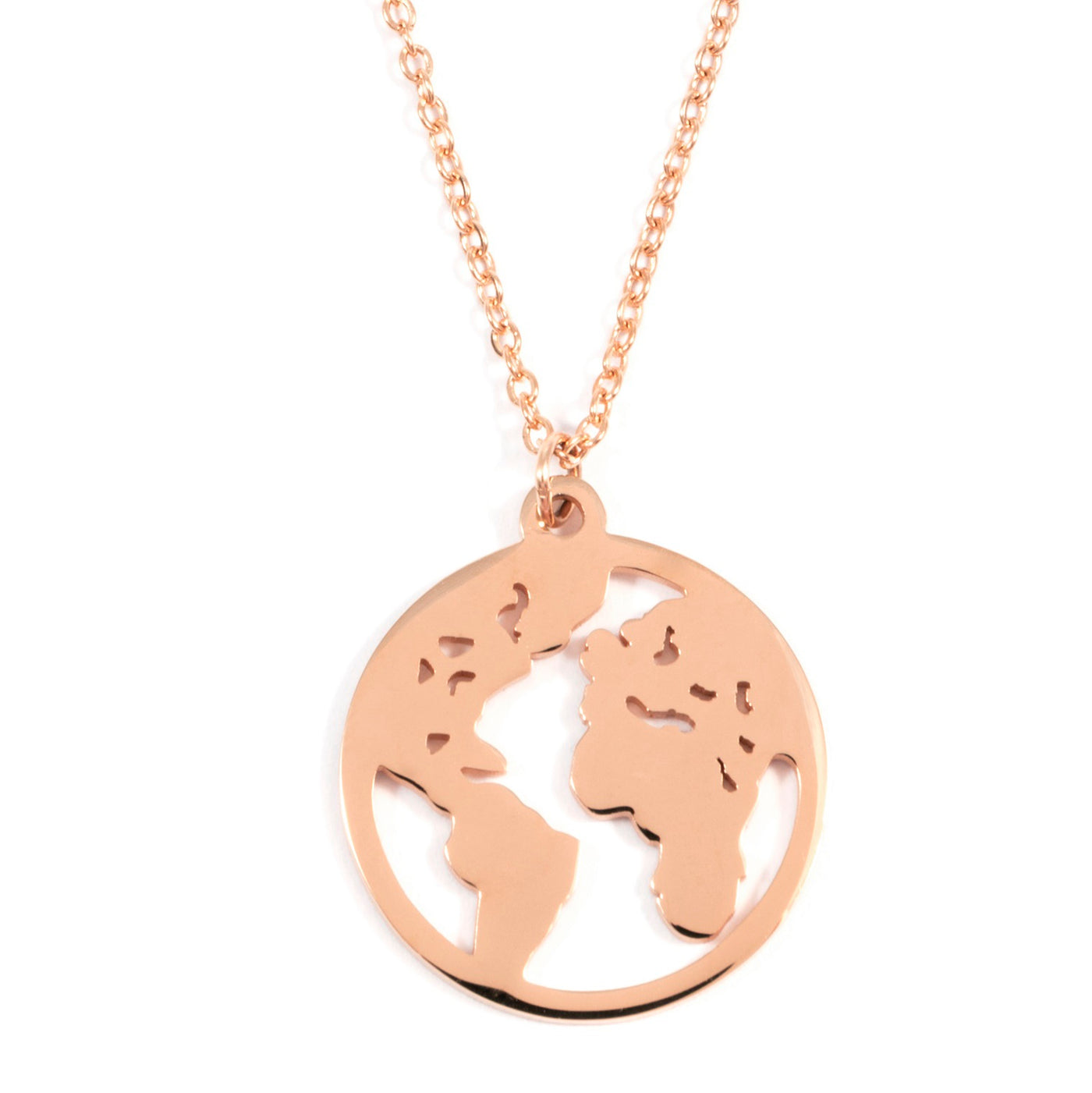 World Map Necklace Rose Gold