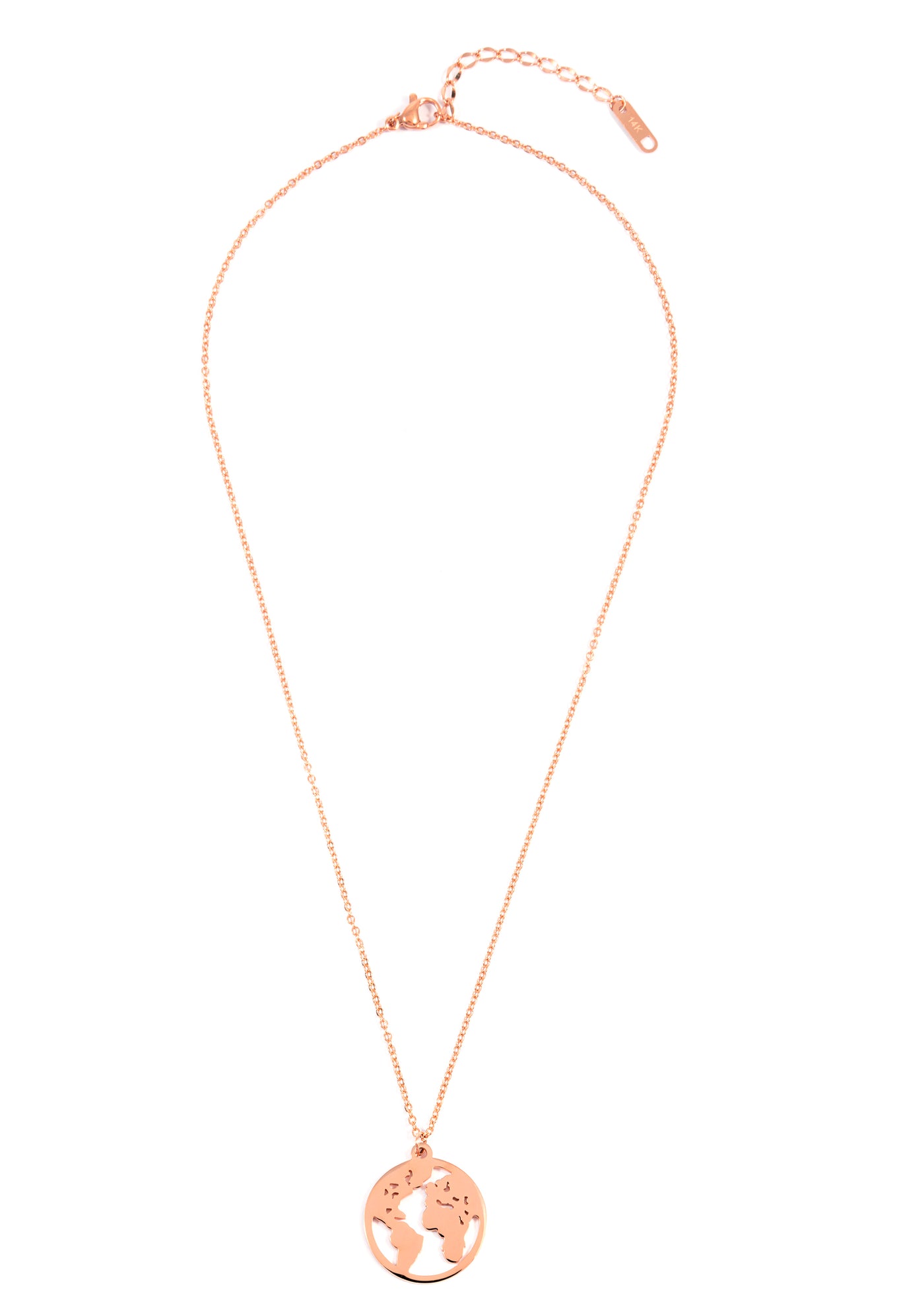 World Map Necklace Rose Gold