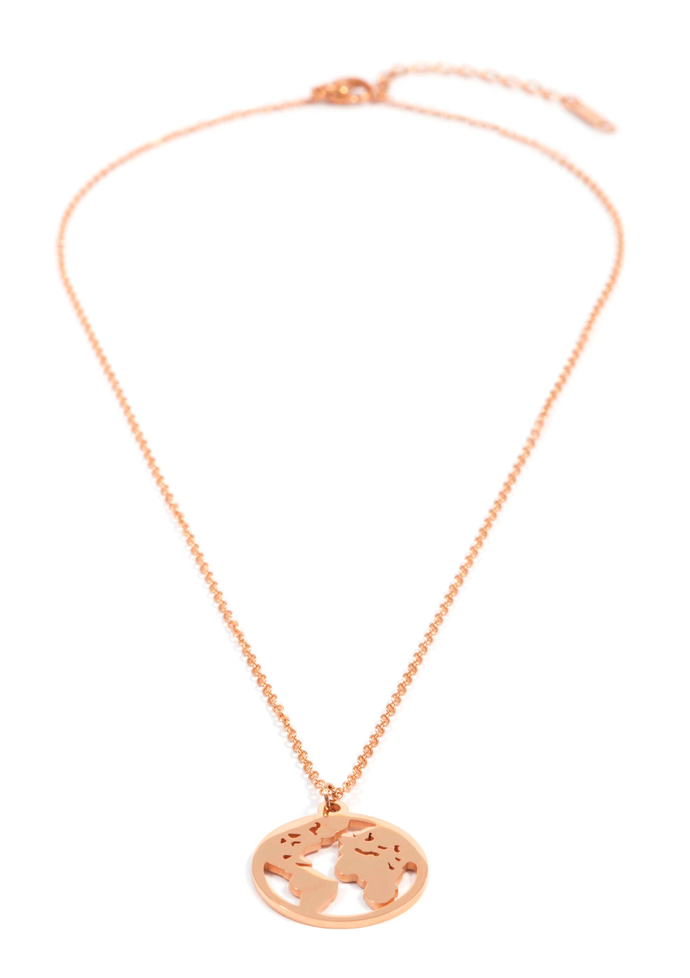 World Map Necklace Rose Gold
