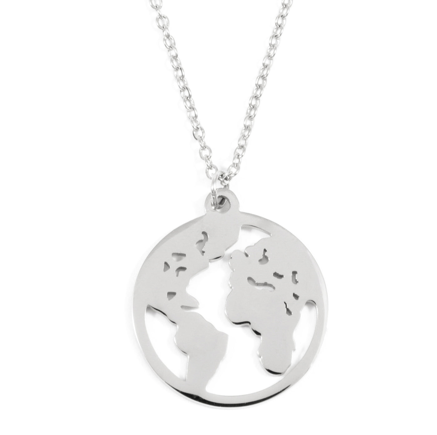 World Map Necklace Silver