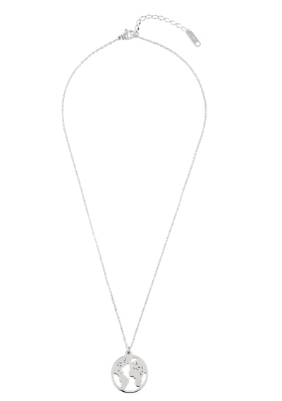 World Map Necklace Silver
