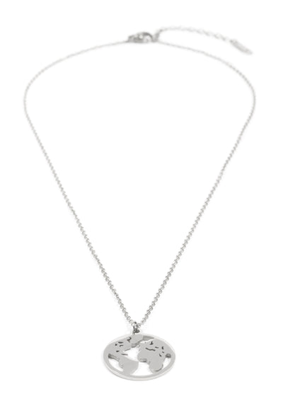World Map Necklace Silver