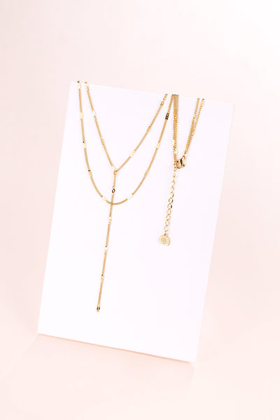 Y Layered Necklace Gold