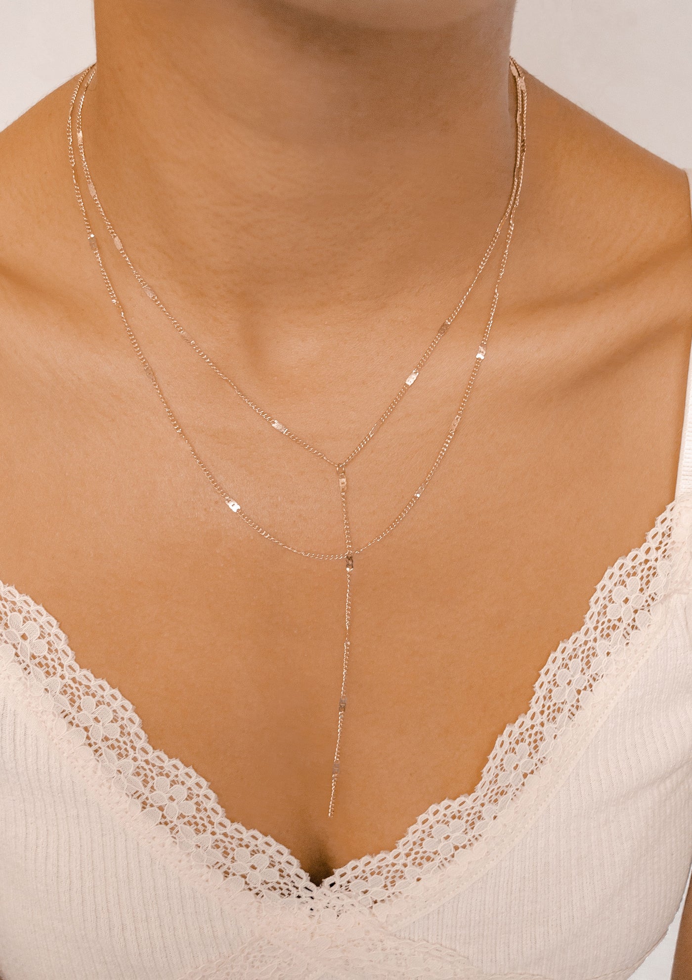 Y Layered Necklace Rose Gold