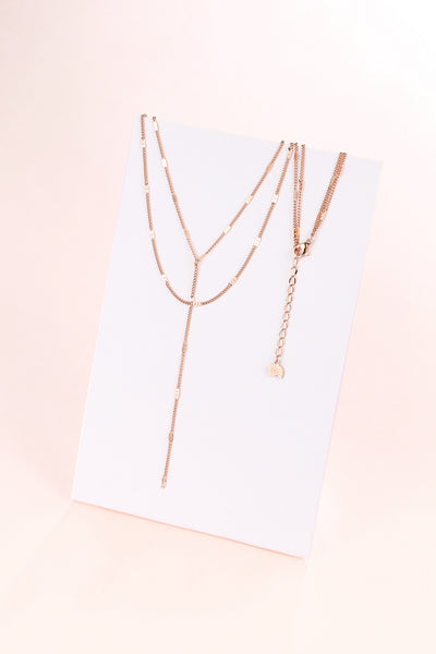 Y Layered Necklace Rose Gold