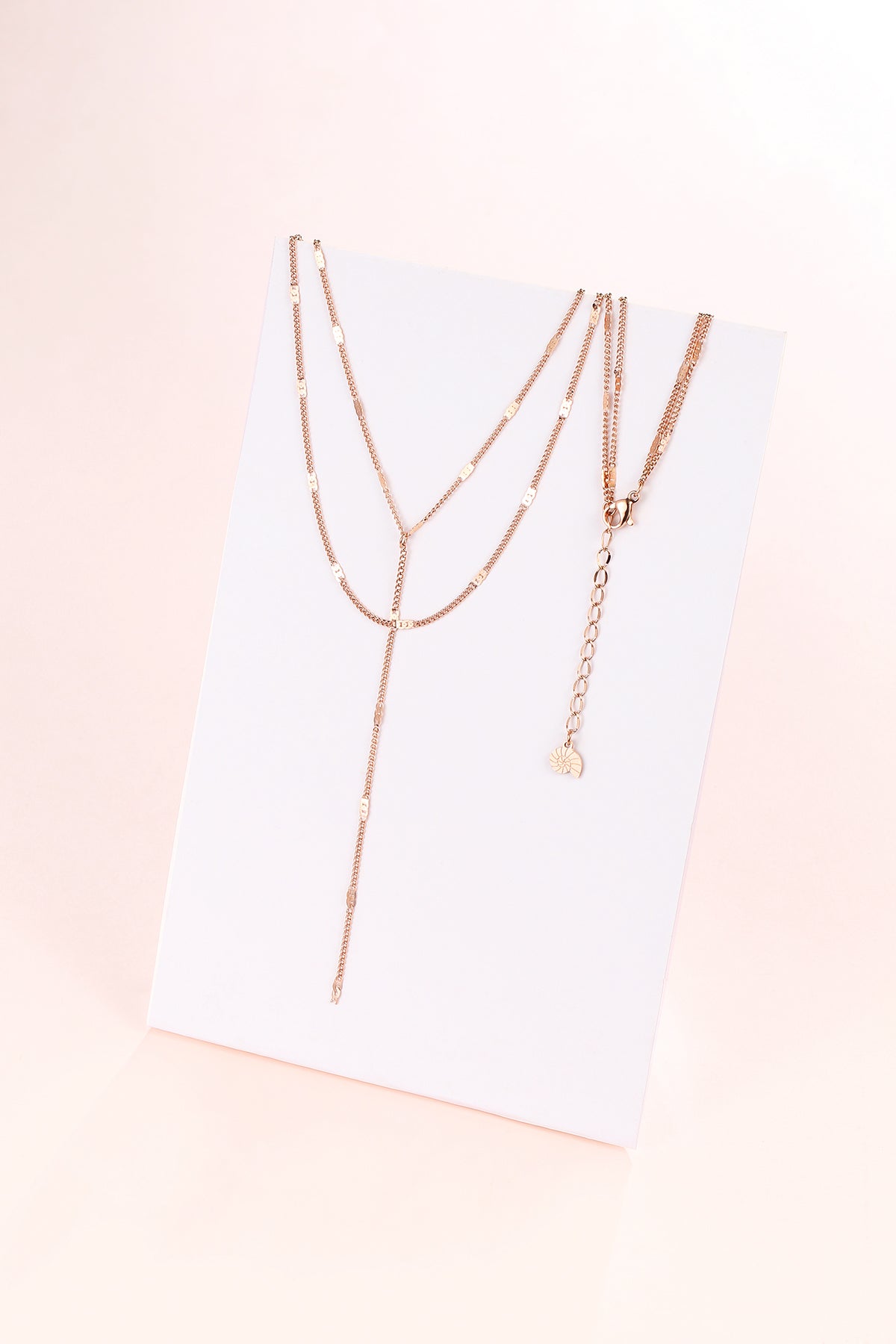 Y Layered Necklace Rose Gold