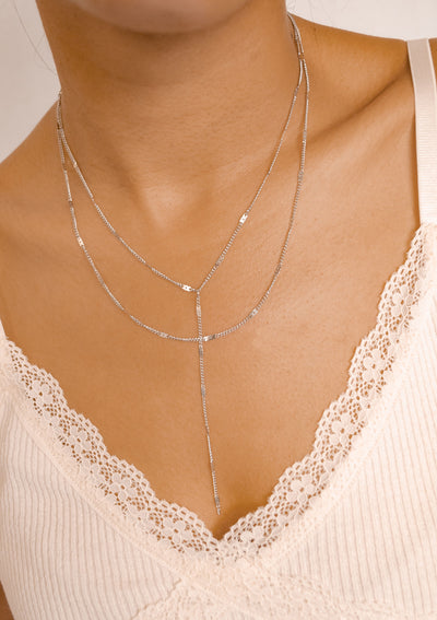 Y Layered Necklace Silver