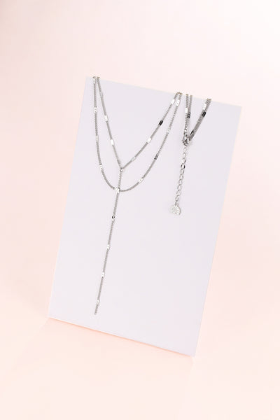 Y Layered Necklace Silver