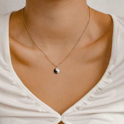 Yin Yang Bead Chain Necklace Rose Gold