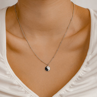 Yin Yang Bead Chain Necklace Silver