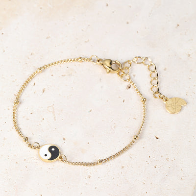 Brazalete Cadena Bolas Yin Yang en Oro
