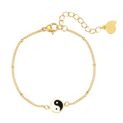 Yin Yang Bead Chain Bracelet Gold