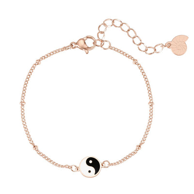 Yin Yang Bead Chain Bracelet Rose Gold