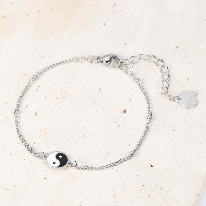Brazalete Cadena Bolas Yin Yang en Plata
