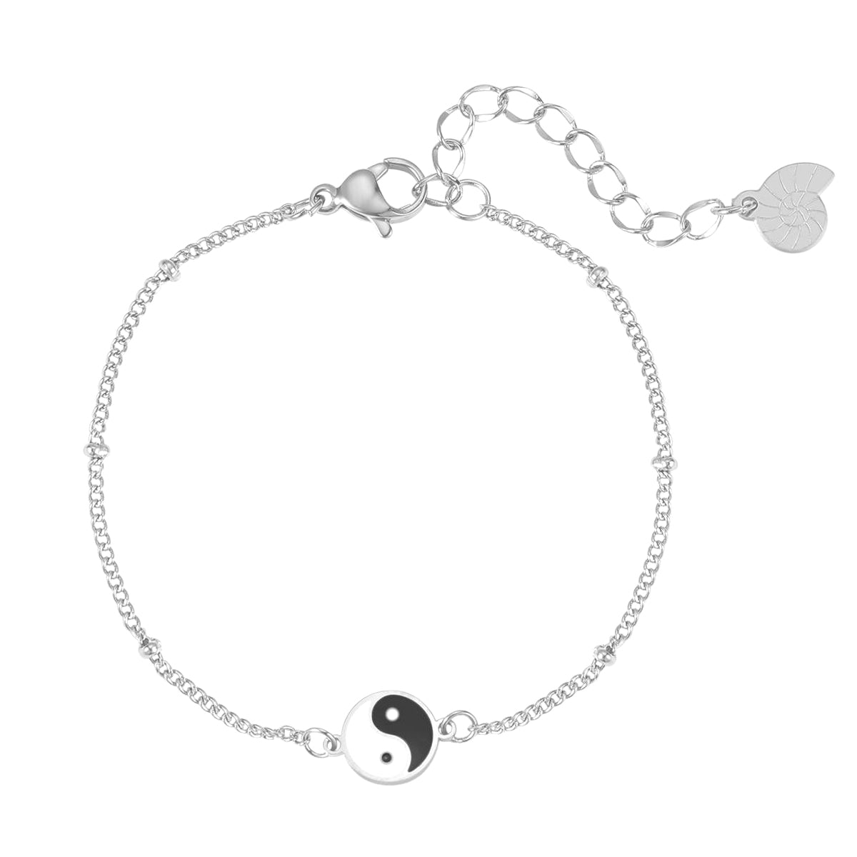 Yin Yang Bead Chain Bracelet Silver