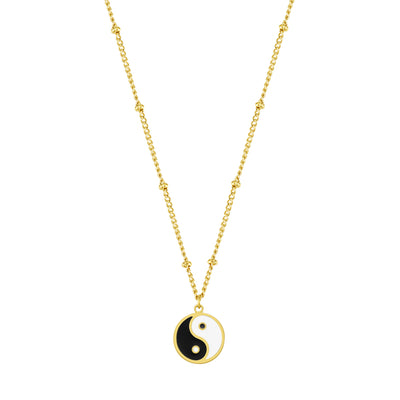 Yin Yang Bead Chain Necklace Gold