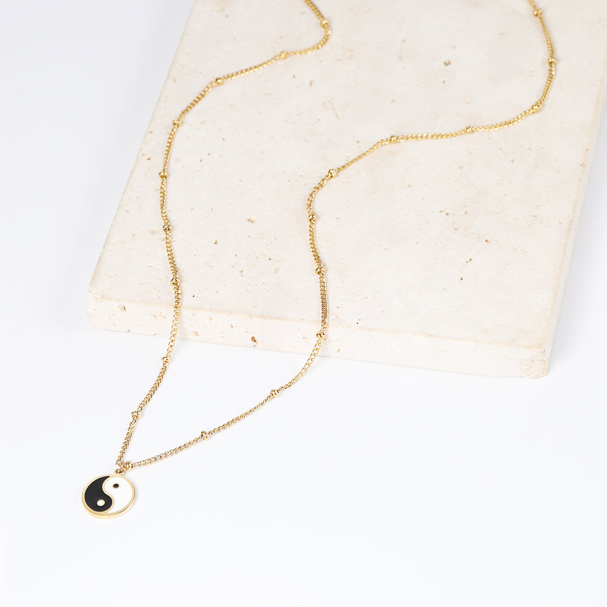 Yin Yang Bead Chain Necklace Gold