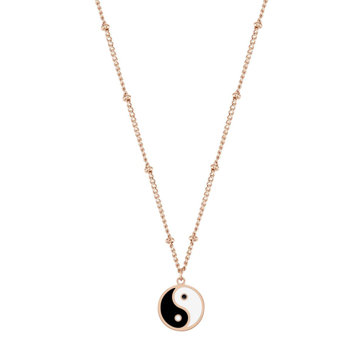 Collier Chaîne à Pompon Yin Yang en Or Rose