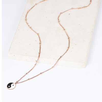 Collier Chaîne à Pompon Yin Yang en Or Rose