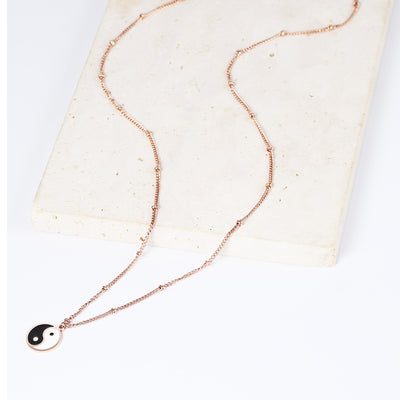Yin Yang Bead Chain Necklace Rose Gold