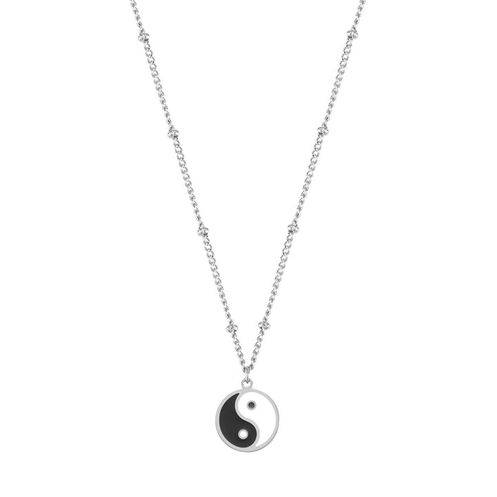 Collar Cadenas Bolas Yin Yang en Plata