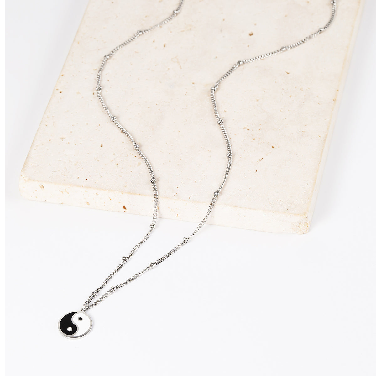 Yin Yang Bead Chain Necklace Silver