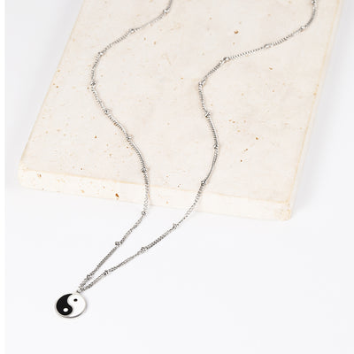 Yin Yang Bead Chain Necklace Silver