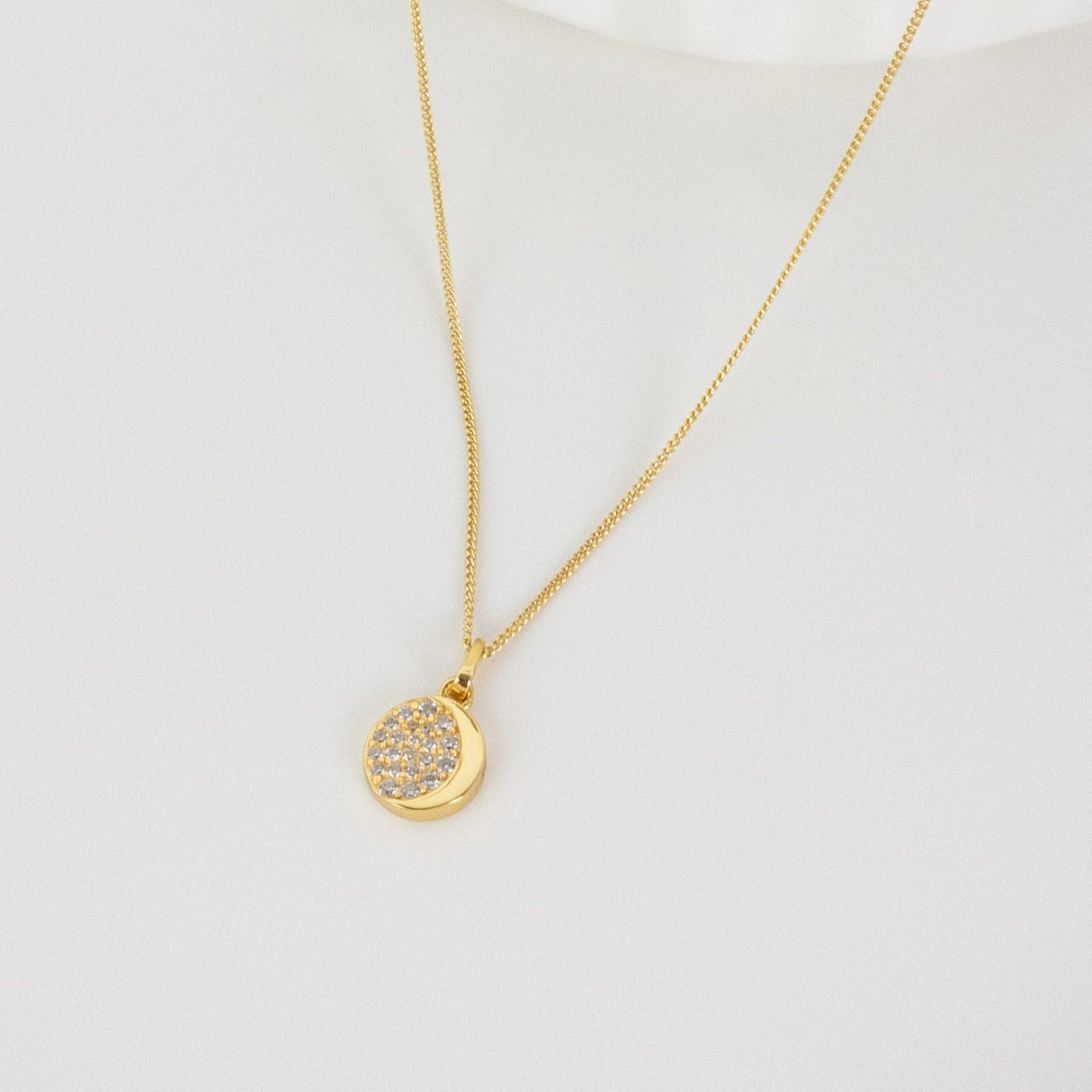 Zirconia Moon Pendant Necklace Sterling Silver Gold