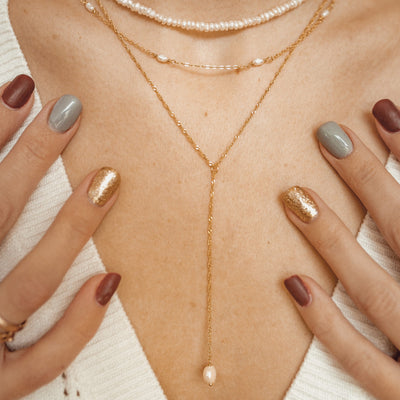 Collier Lariat Pendentif Perle Sterling Argent