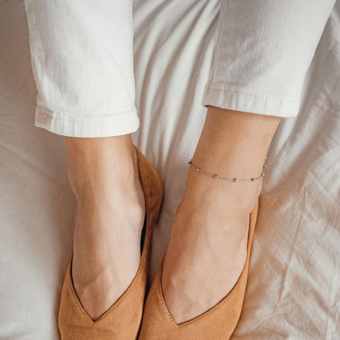 Bracelet de Cheville Chaîne à Pompon en Argent