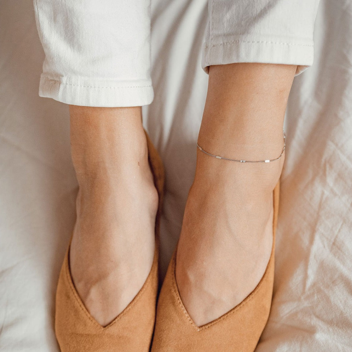 Flattened Curb Chain Anklet Silver