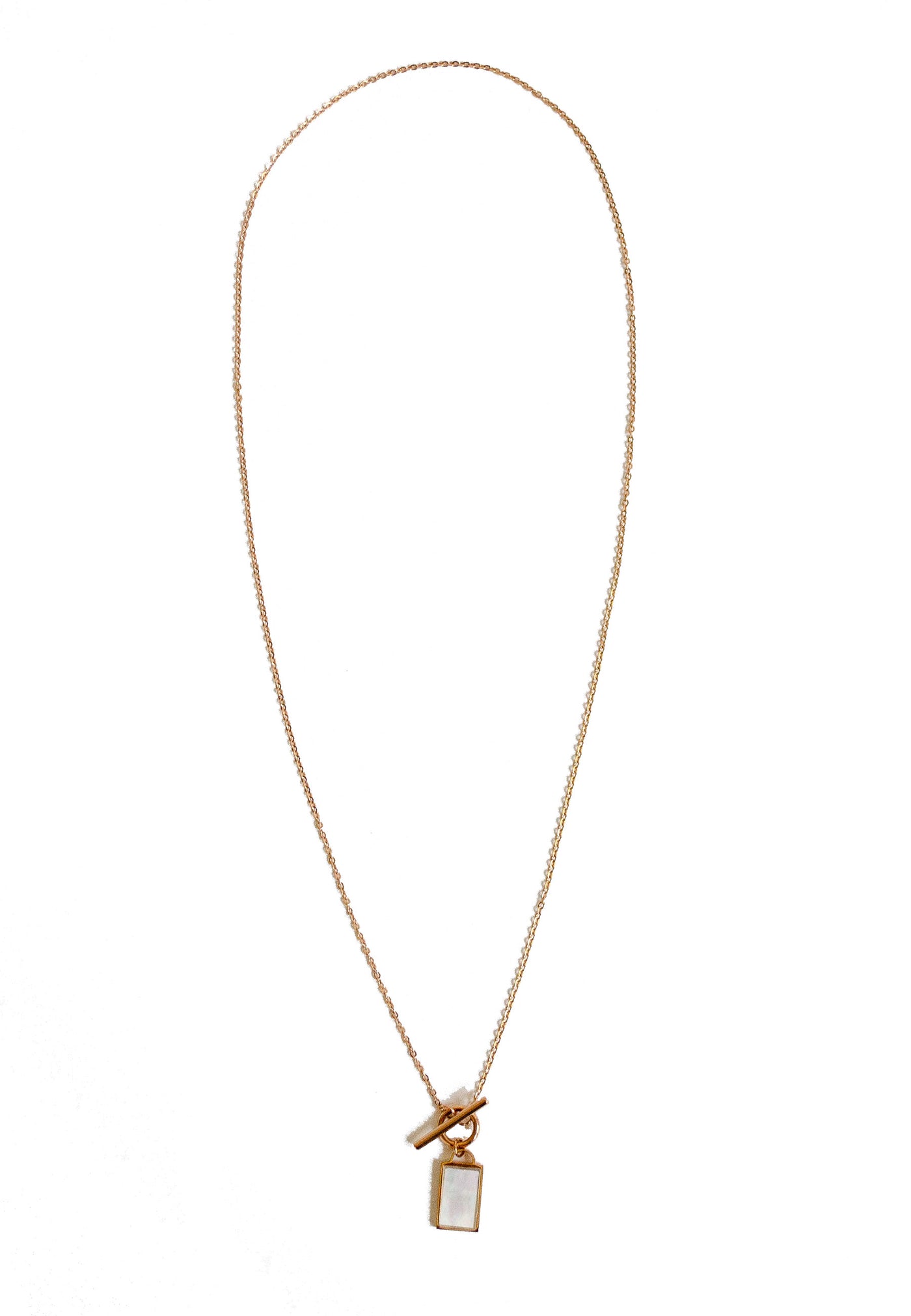 Shell Rectangle Pendant T-Bar Chain Necklace Rose Gold