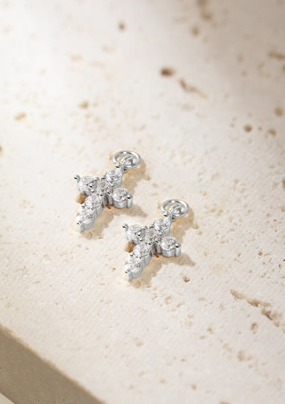 Cross Charm Hoop Earrings Sterling Silver