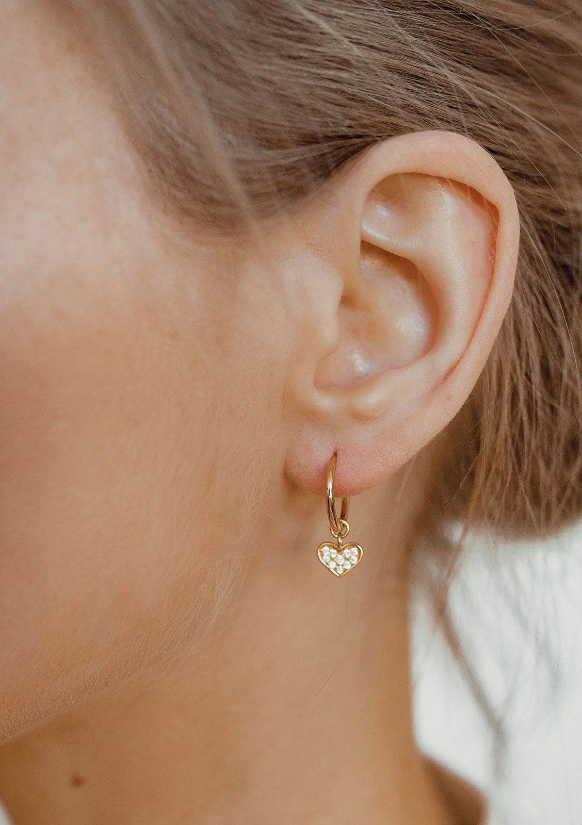 Heart Charm Hoop Earrings Sterling Silver Gold