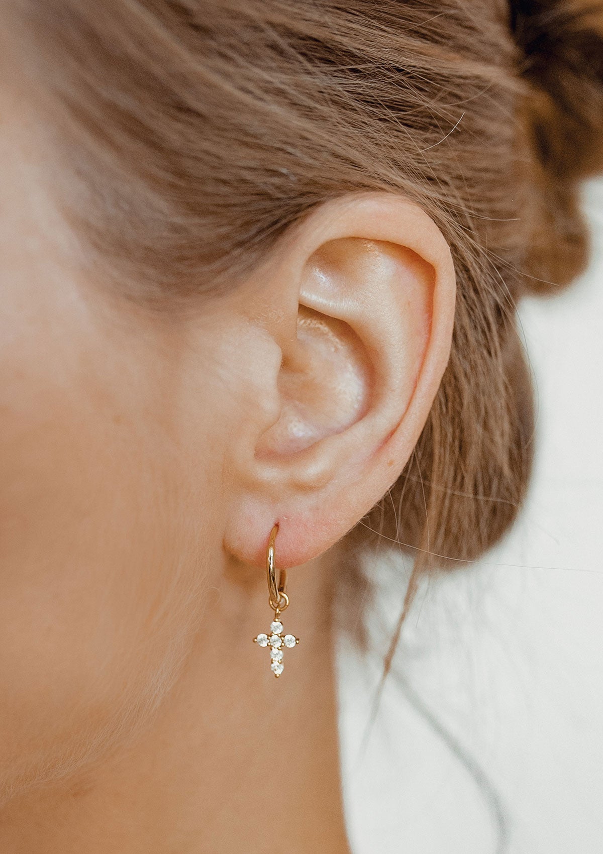 Cross Charm Hoop Earrings Sterling Silver Gold