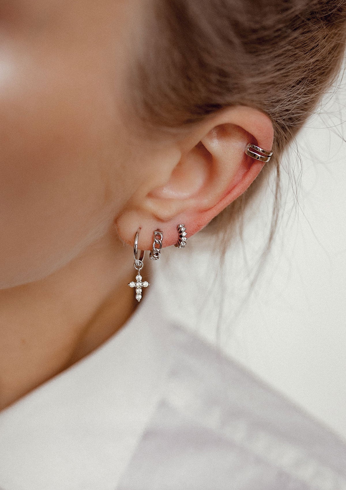 Silver hoops with cross hotsell