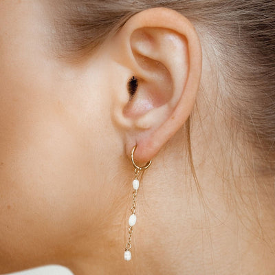 Triple Pearl Huggie Earrings Sterling Silver Gold
