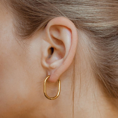 Thin Oval Hoop Earrings Gold