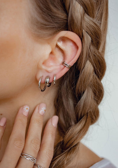 Small Chunky Hoop Earrings Silver