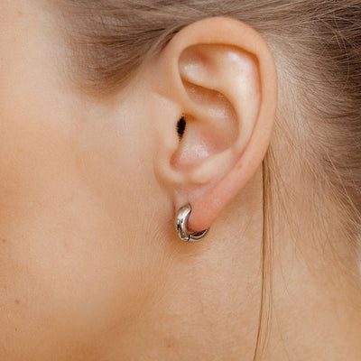 Small Chunky Hoop Earrings Silver