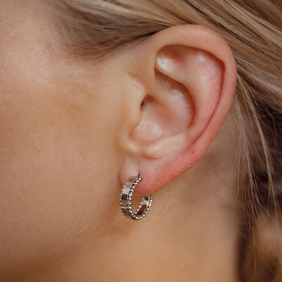 Beaded Band Hoop Earrings Silver