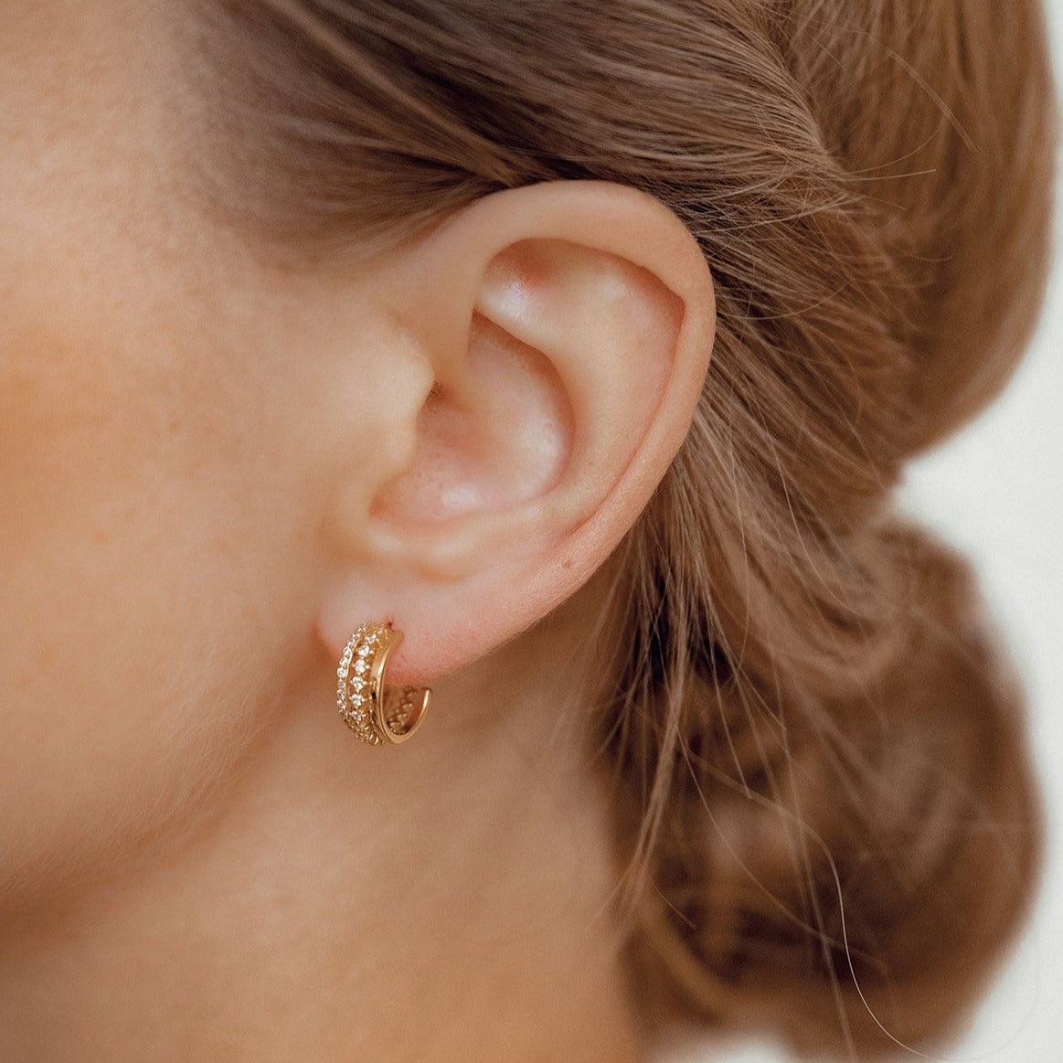 Triple Hoop Fan Gemstones Earrings Sterling Silver Gold