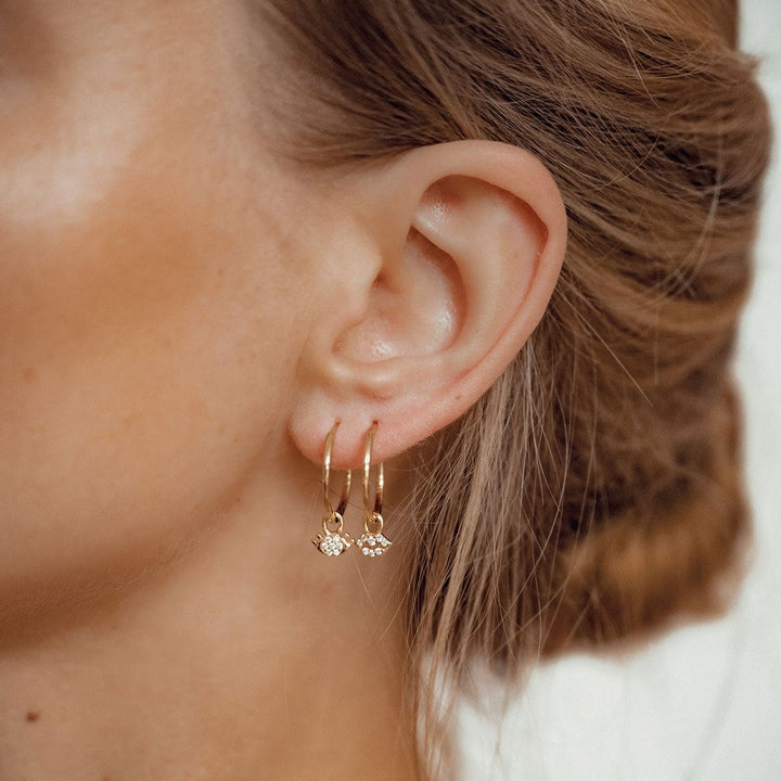 Eyes and Lips Charm Hoop Earrings Sterling Silver Gold
