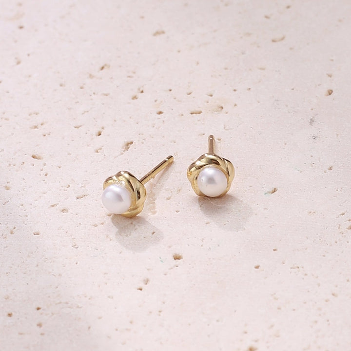 Pearl Petal Stud Earrings Sterling Silver Gold