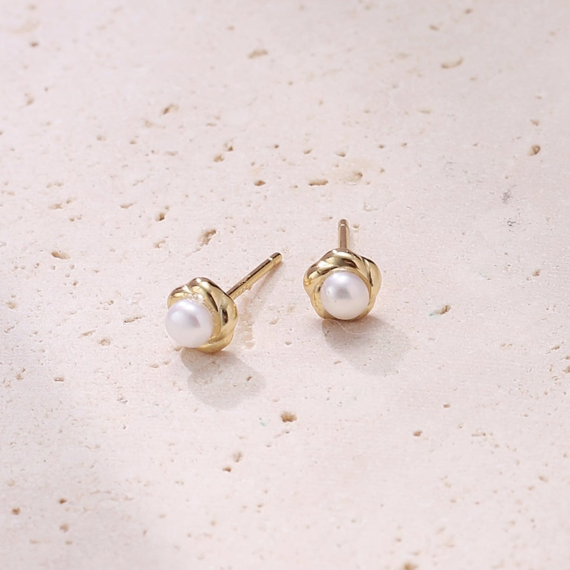 Pearl Petal Stud Earrings Sterling Silver Gold