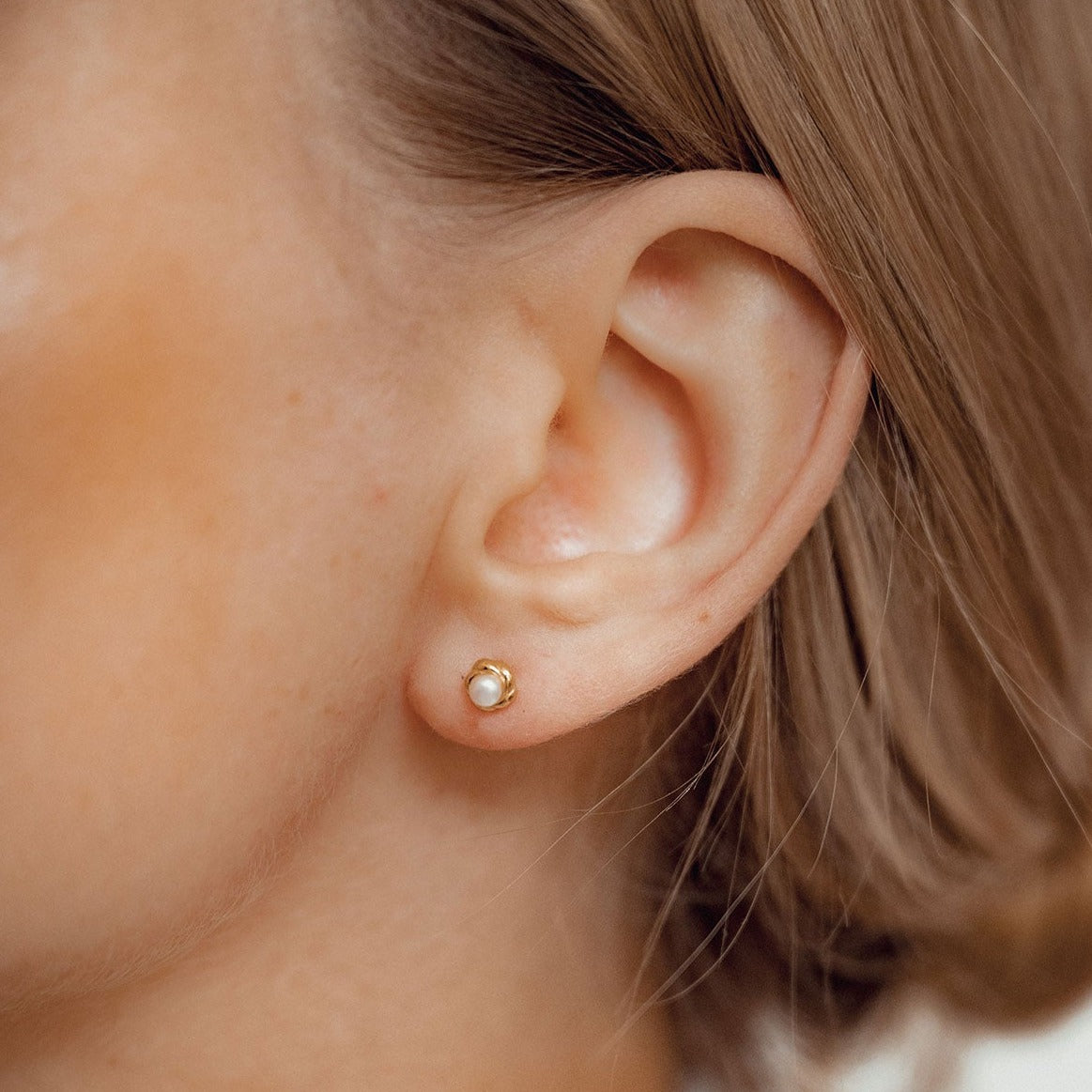 Pearl Petal Stud Earrings Sterling Silver Gold