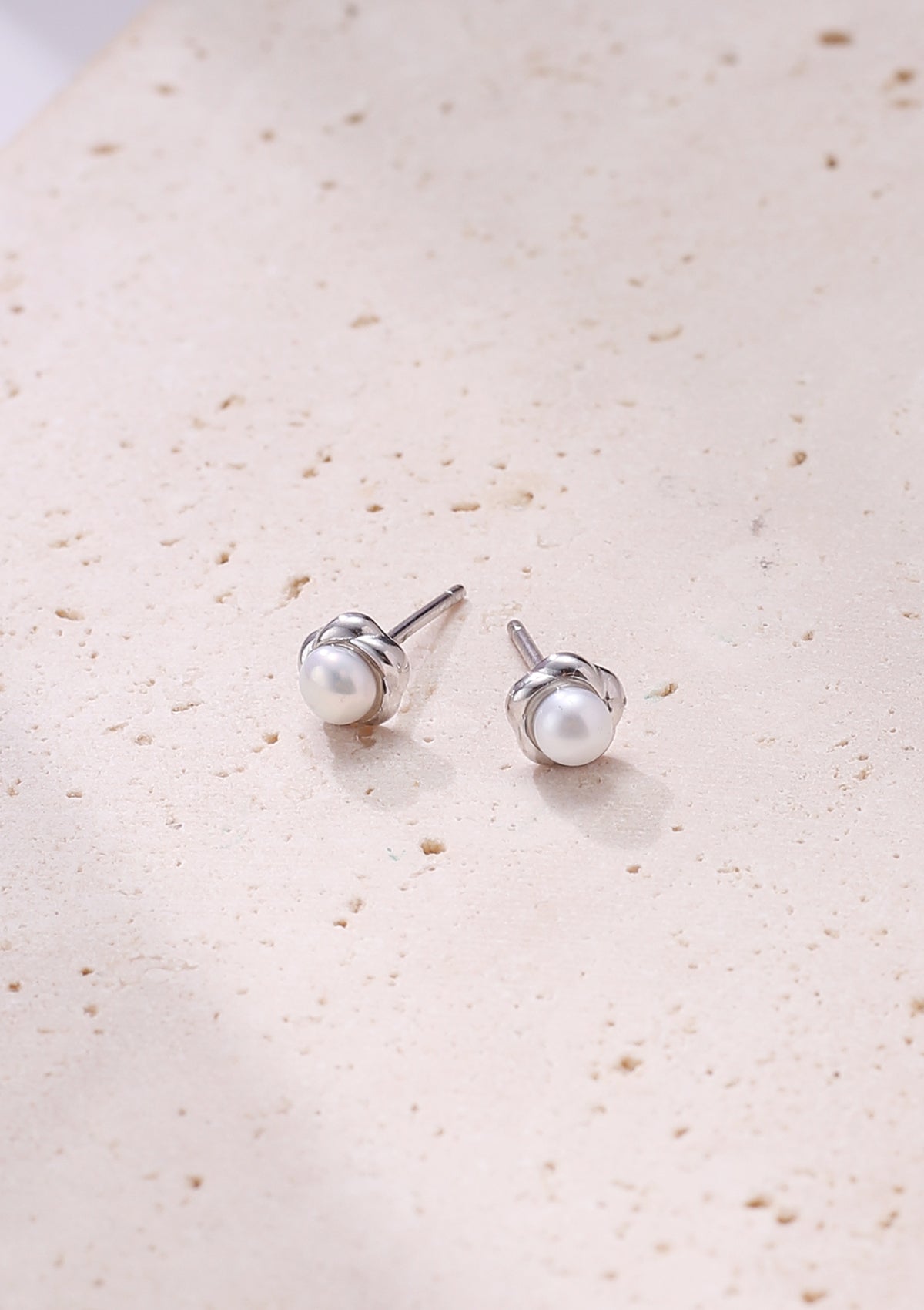 Pearl Petal Stud Earrings Sterling Silver