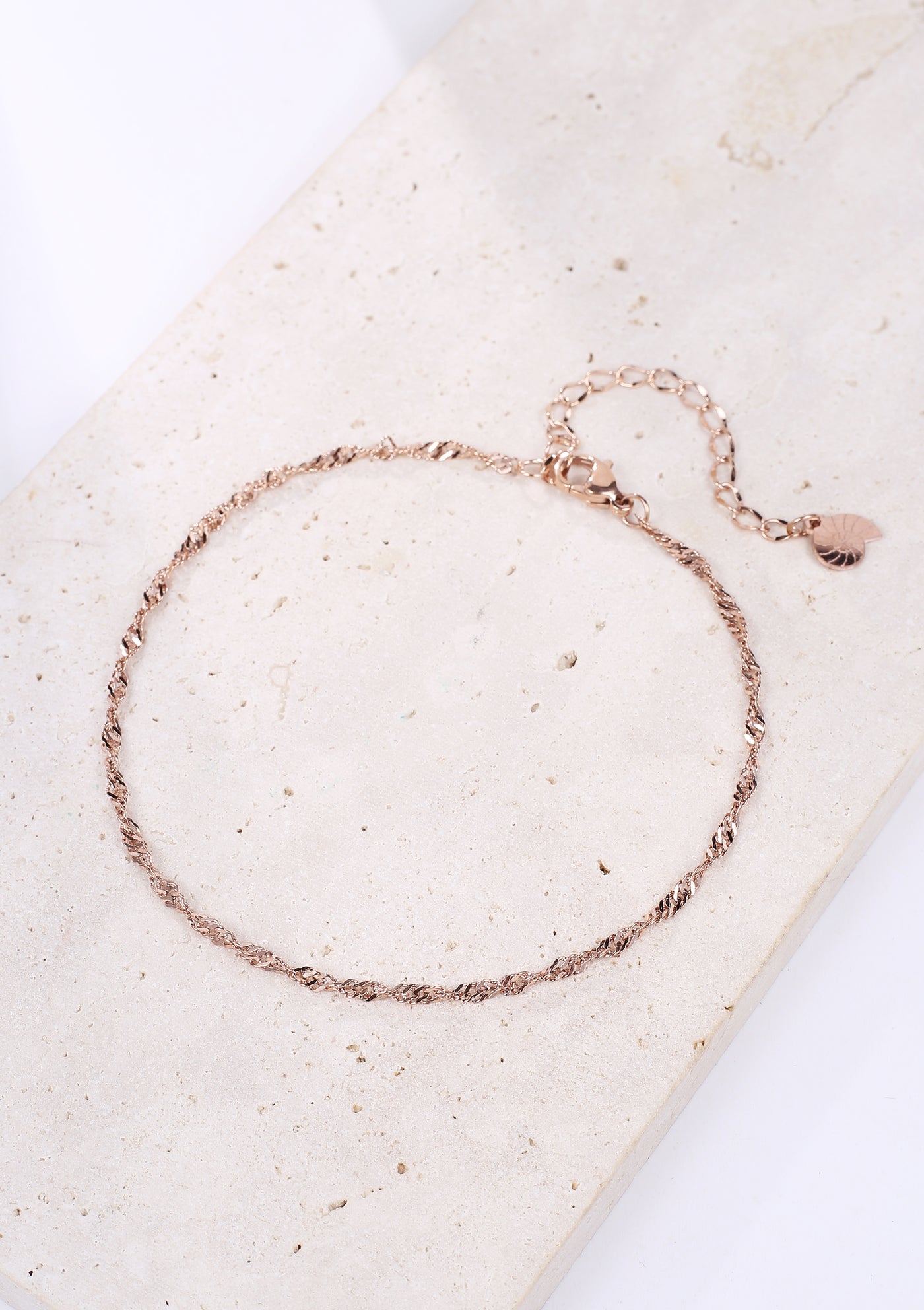 Bracelet de Cheville Fine Chaîne Singapour en Or Rose