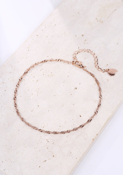 Bracelet de Cheville Fine Chaîne Singapour en Or Rose