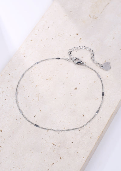 Flattened Curb Chain Anklet Silver